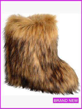 Faux Fur Winter Snow Boots Knee High Fluffy Cozy Non-Slip Pull-On Warm